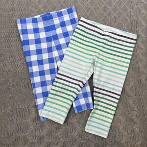 Primary Girls Blue Plaid And Multi Color Stripes Bundled Leggings Size 3/4